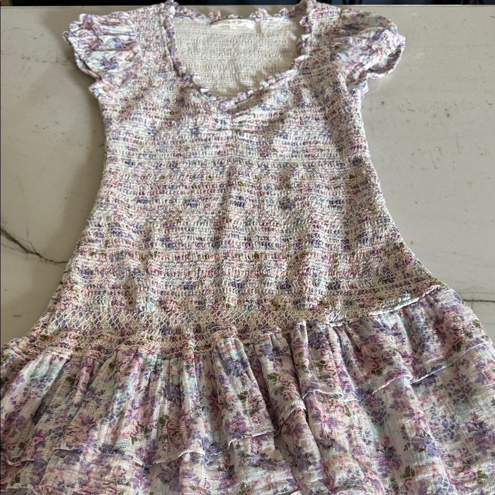 LoveShackFancy Lavender Floral Mini Dress